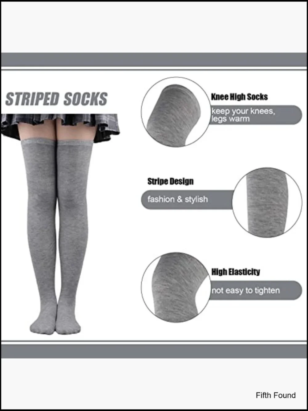 Knee High Socks & Fingerless Gloves Set 4 Pairs Striped Arm Warmers